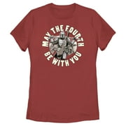 Women's Star Wars: The Mandalorian Grogu and Din Djarin May the Fourth Be With You Graphic Tee Red 2X Large